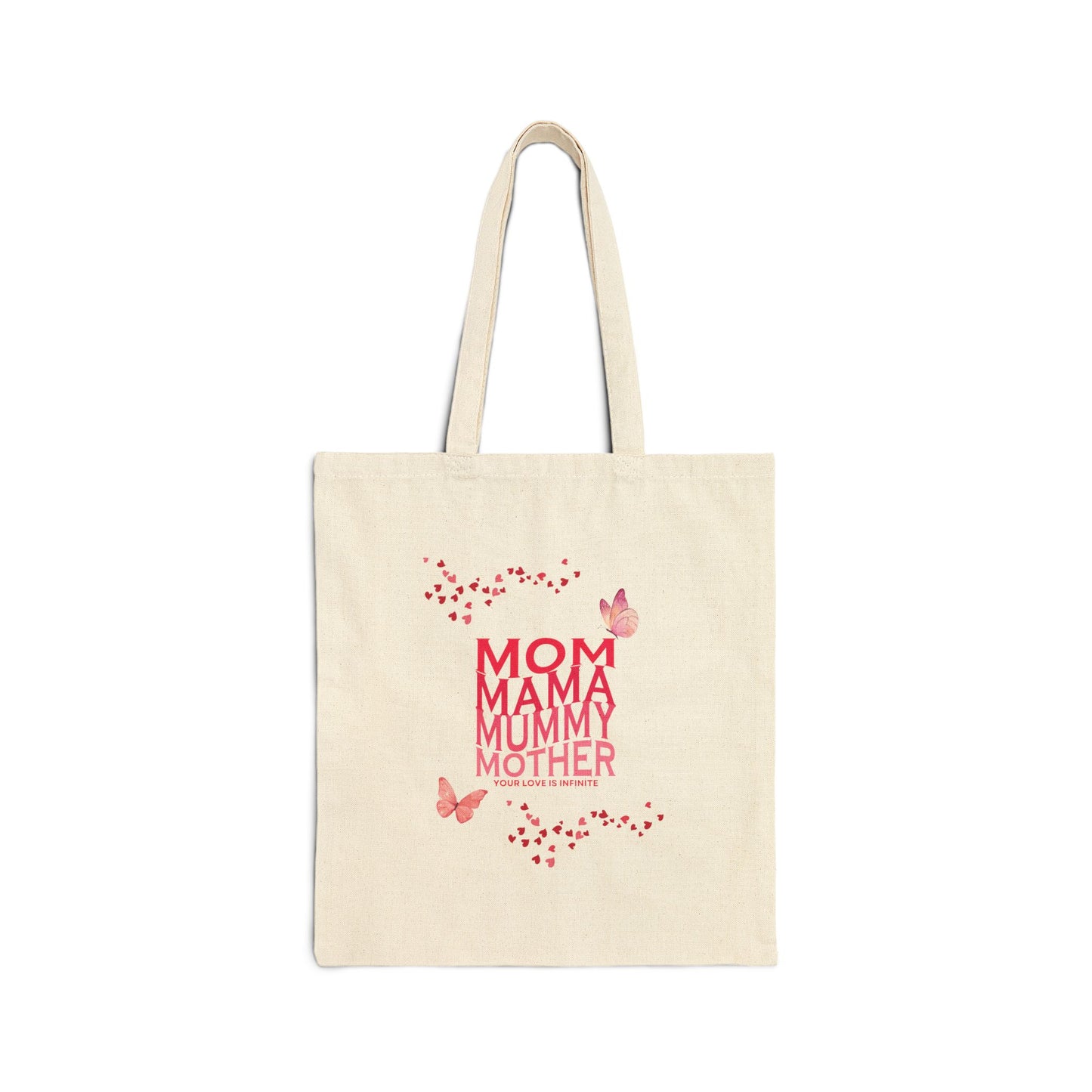 "Mom, Mama, Mummy, Mother" Cotton Canvas Tote Bag, 15" x 16"
