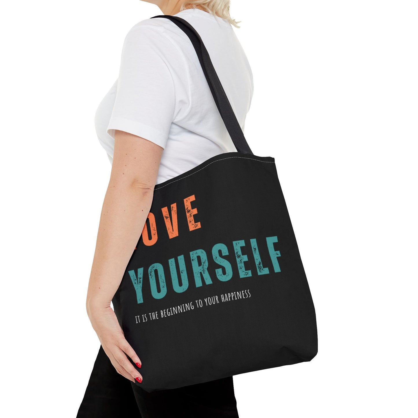 "Love Yourself. It is the beginning to your happiness" Tote Bag
