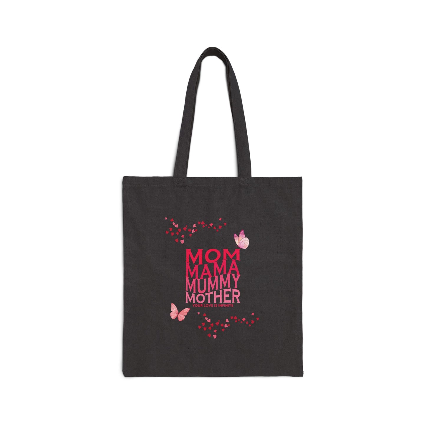 "Mom, Mama, Mummy, Mother" Cotton Canvas Tote Bag, 15" x 16"
