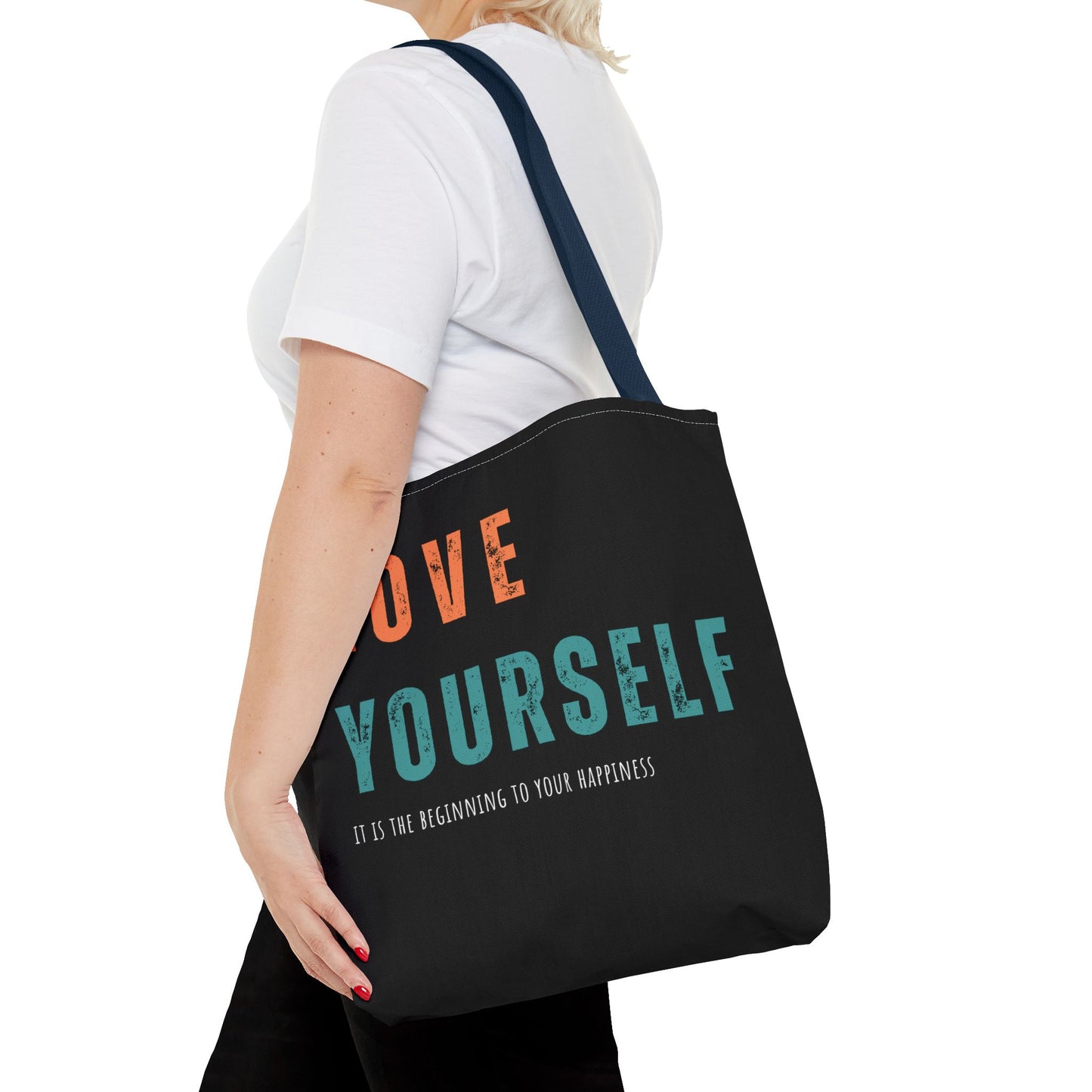"Love Yourself. It is the beginning to your happiness" Tote Bag