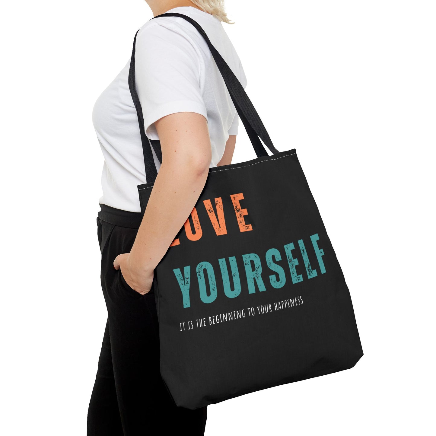 "Love Yourself. It is the beginning to your happiness" Tote Bag