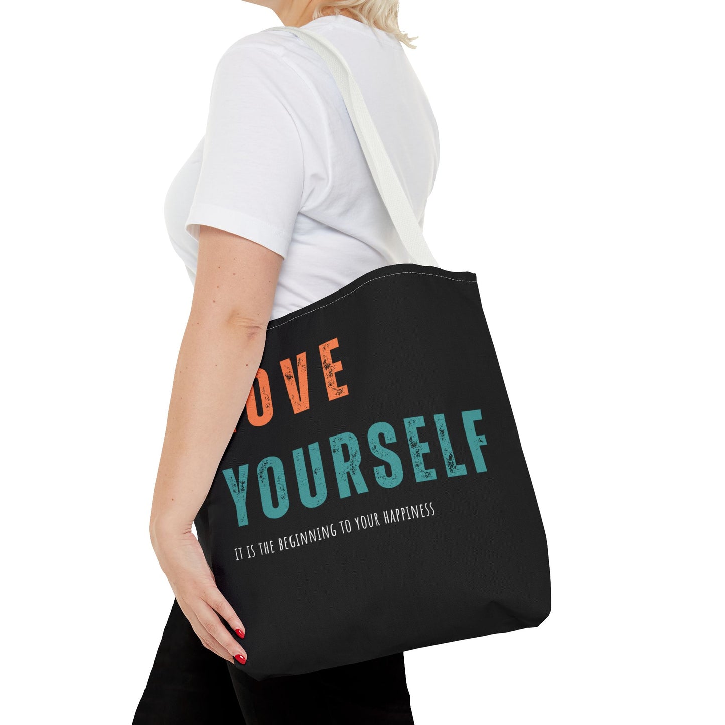 "Love Yourself. It is the beginning to your happiness" Tote Bag