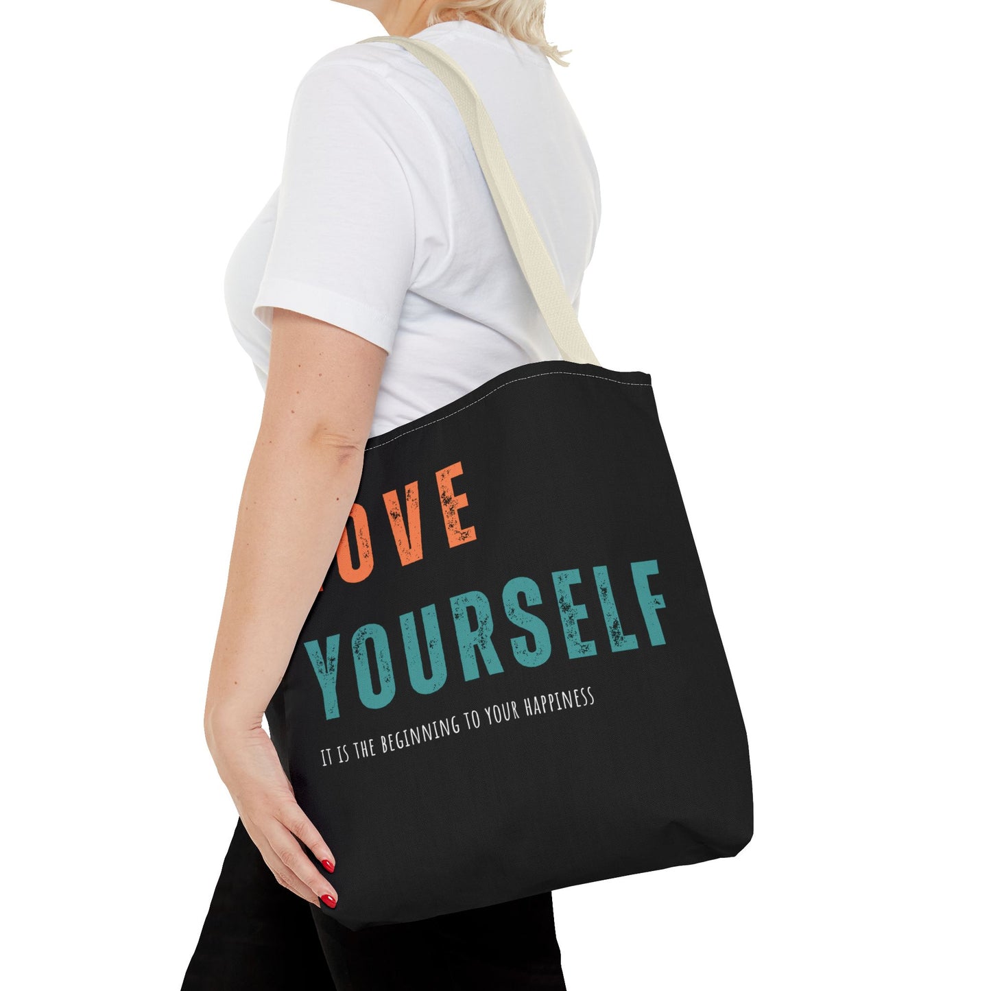 "Love Yourself. It is the beginning to your happiness" Tote Bag