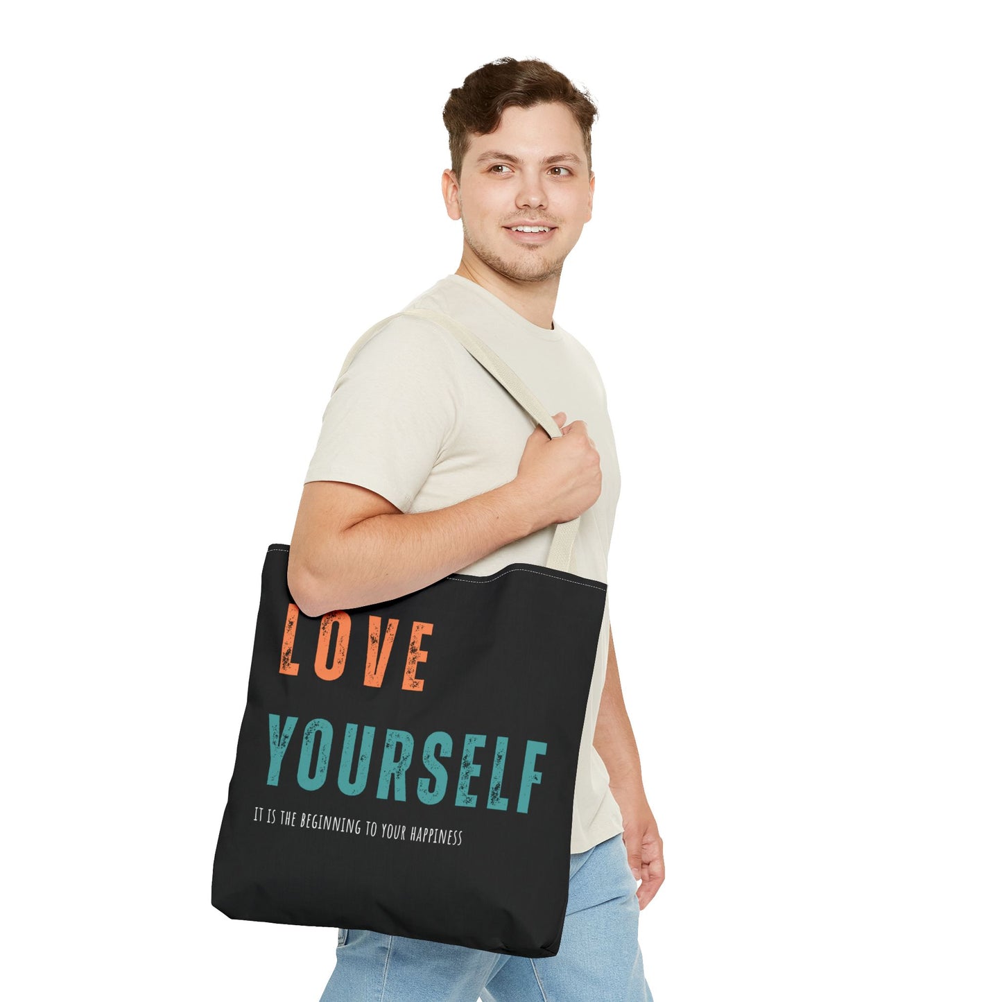 "Love Yourself. It is the beginning to your happiness" Tote Bag