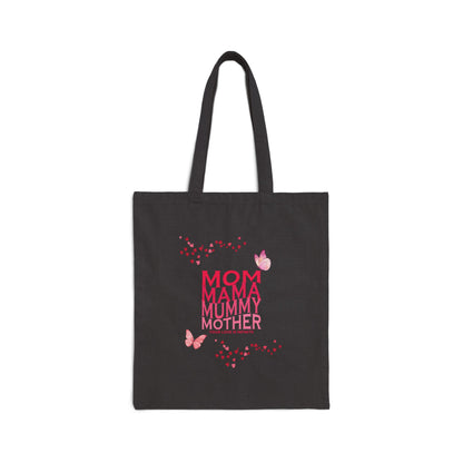 "Mom, Mama, Mummy, Mother" Cotton Canvas Tote Bag, 15" x 16"