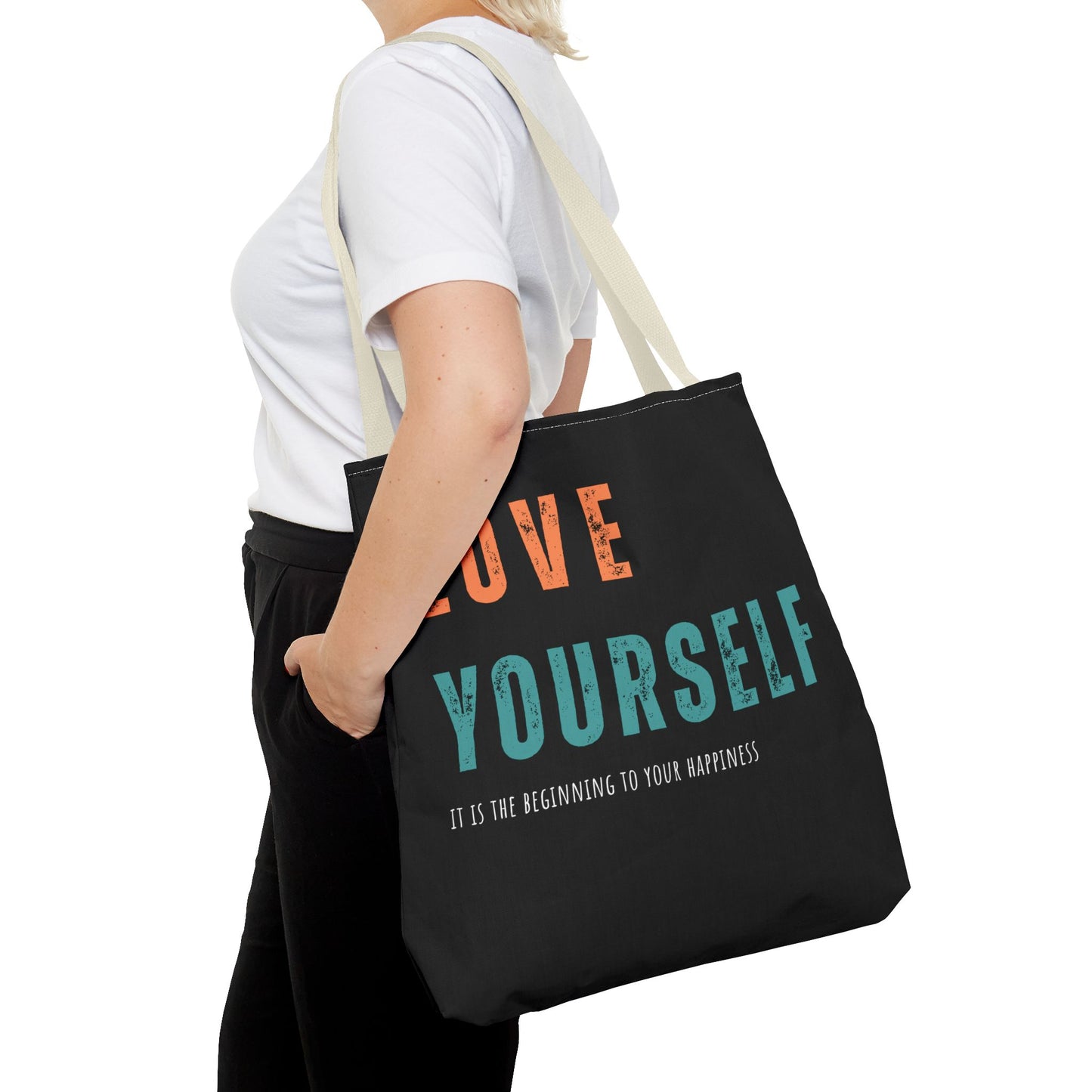 "Love Yourself. It is the beginning to your happiness" Tote Bag