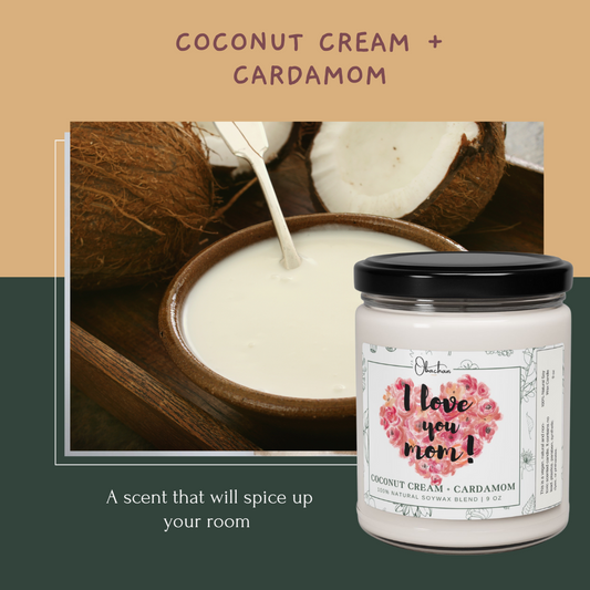 Coconut Cream + Cardamom Scented Soy Candle, 9oz